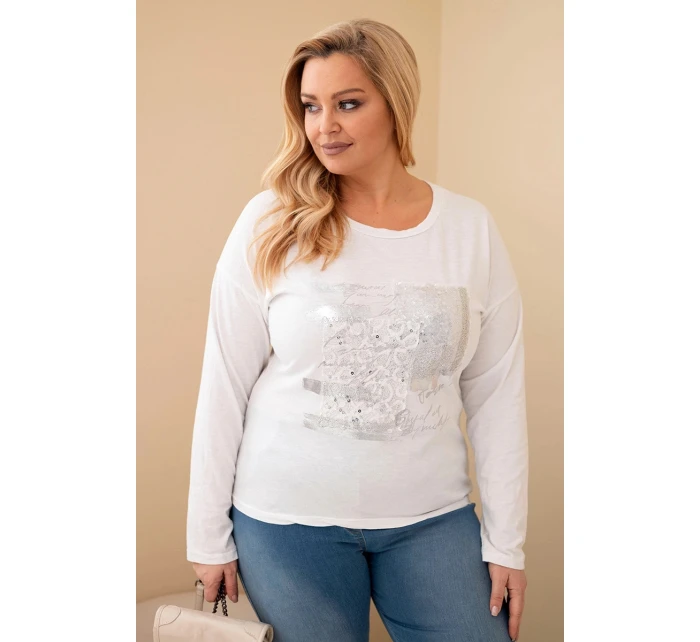 Dámská blůza Plus Size s potiskem a delším zadním dílem bílá