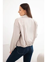 Dámska jarná krátka bunda s golierom a gombíkmi, tmavo béžová