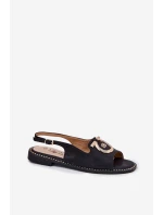 Elegantní Sandály S Dekorací Na Plochém Podpatku model 21698178 Černé - S.Barski