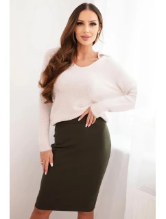 Dámska sukňa z elastického viskózového úpletu khaki