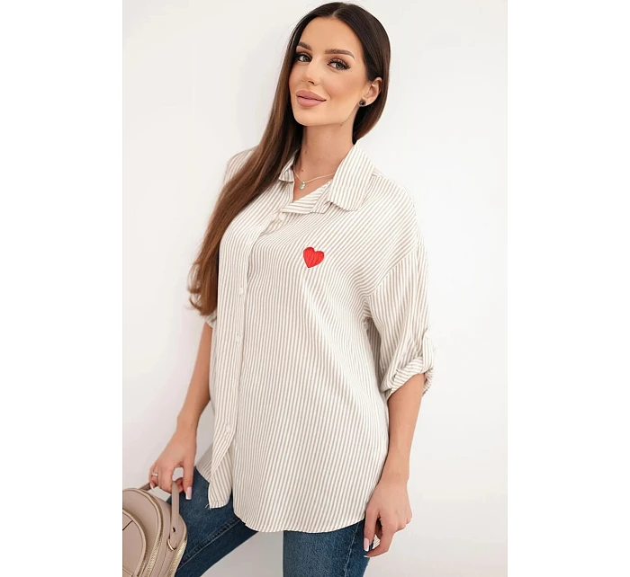 Dámská viskózová košile s krajkovými rukávy a límečkem béžová