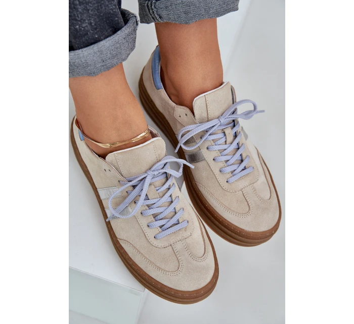 Zazoo N1068S4 Damskie Zamszowe Sneakersy Na Platformie Beżowe