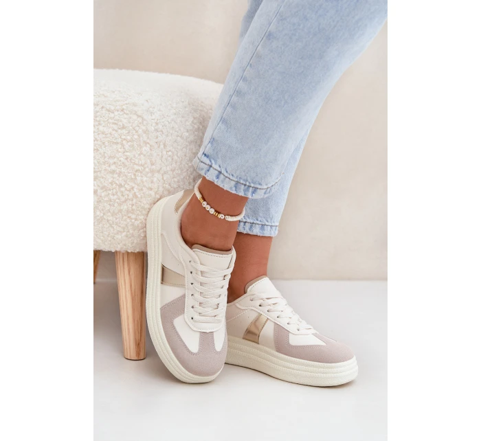 Eko Kožené Tenisky Dámské Na Platformě Béžové model 21688291 - Boto Eko Kožené Tenisky Dámské Na Platformě Béžové model 21688291 - Boto