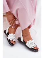 Skórzane Sandały Na Płaskim Obcasie Zazoo 40425 Białe