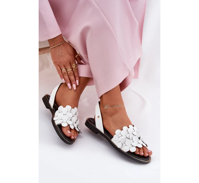 Skórzane Sandały Na Płaskim Obcasie Zazoo 40425 Białe