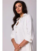 B257 Rozšírené košeľové šaty - krémové B257 Rozšírené košeľové šaty - krémové