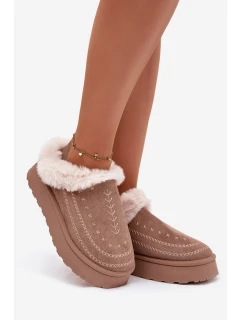 Dámske snežnice na platforme s kožušinou a ozdobným prešívaním - tmavobéžové Arelina