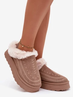 Dámske snežnice na platforme s kožušinou a ozdobným prešívaním - tmavobéžové Arelina