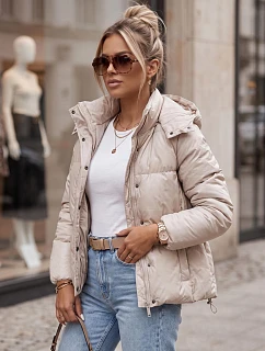 Dámska kožená prechodná bunda COLLAR beige FashionStreet TY3763