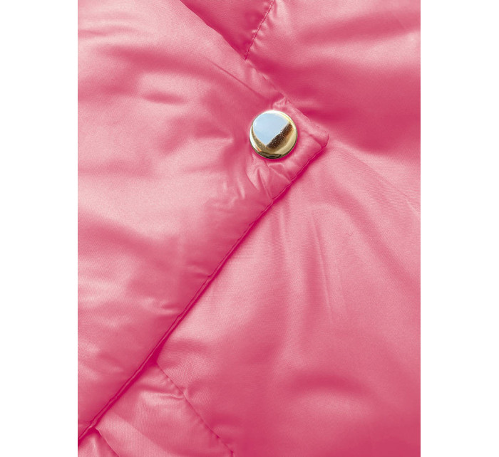 Krátka ružová dámska bunda s kapucňou (B8216-51)
