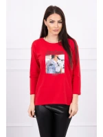 Blúzka s kolážovou potlačou červená