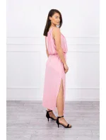 Boho šaty so záhybmi púdrovo ružové