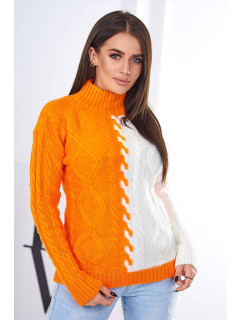 Dvojfarebný sveter oranžová+ecru