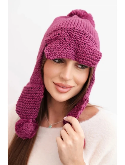 Dámská zimní čepice s vlnou s kšiltem a  tmavě fialová model 21783033 - K-Fashion