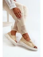 model 21665386 Kožené Dámské Sandály S Mašlí Světle Béžové - Zazoo