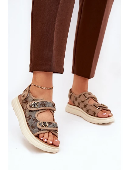 Dámské Vzorované Textilní Sandály Se Zlatými Khaki model 21688023 - Boto