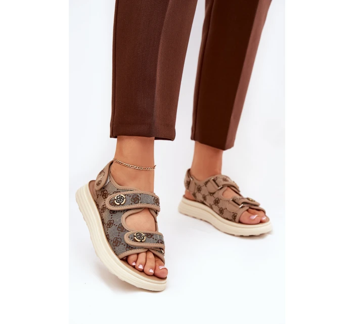 Dámské Vzorované Textilní Sandály Se Zlatými Khaki model 21688023 - Boto Dámské Vzorované Textilní Sandály Se Zlatými Khaki model 21688023 - Boto