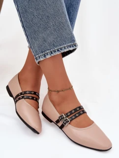 Dámské baleríny s pásky model 21836997 – béžové - Kesi