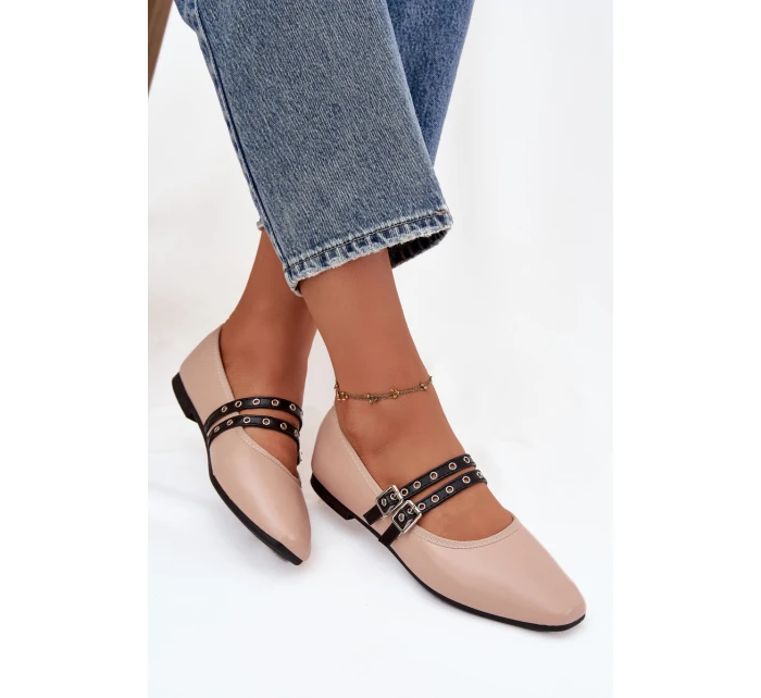 Dámské baleríny s pásky model 21836997 – béžové - Kesi