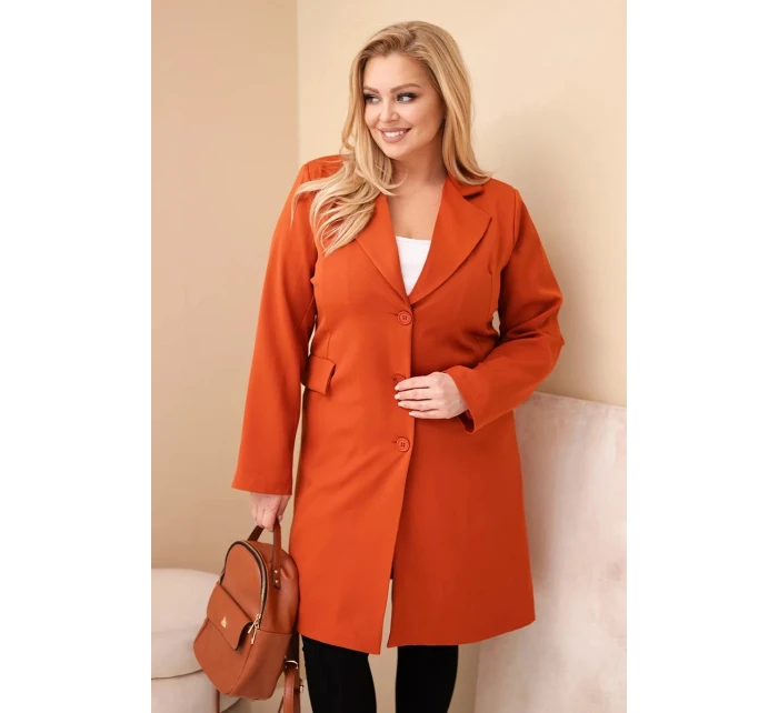 Dámske Plus veľkosť dlhý kabát s golierom a vreckami červená