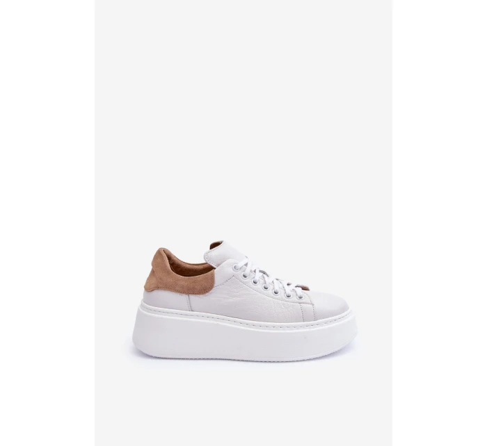 Damskie Buty Sportowe Skórzane na Platformie Białe Lemar 10150