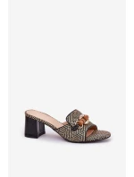 Klapki Damskie Na Obcasie Z Ozdobą Czarne Ovittole