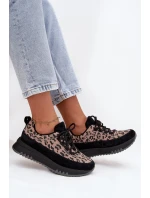 Semišové zateplené dámské tenisky na platformě model 21707621 Panterka Černé - VINCEZA