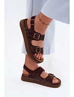 Kožené Semišové Dámské Sandály S Přezkami Vinceza 79620 Čokoládové