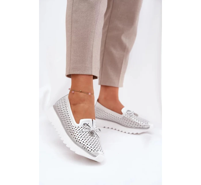 Dámske topánky z prírodnej kože - strieborné