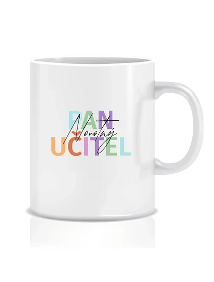 Personalizovaný klasický biely keramický hrnček s objemom 300 ml pre pani učiteľku/pána učiteľa