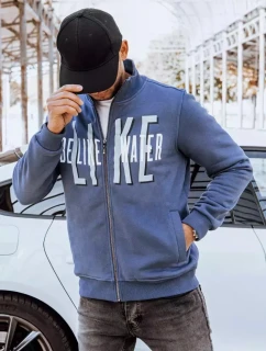 Pánska indigová mikina na zips s kapucňou s potlačou FashionStreet BX5411