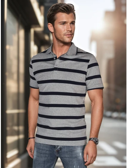 Pánská pruhovaná polokošile světle šedá Dstreet model 21987939 - FashionStreet