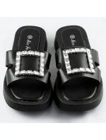 Čierne dámske šľapky so zirkónmi (CM-50)