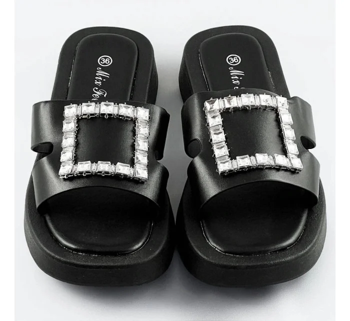 Čierne dámske šľapky so zirkónmi (CM-50)