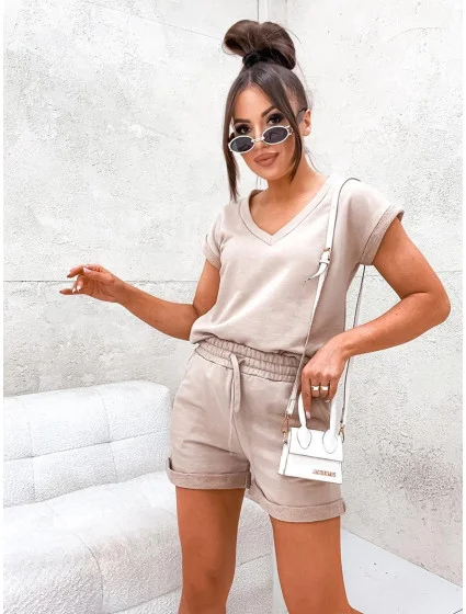 Béžová dámska letná bavlnená súprava (VE87)