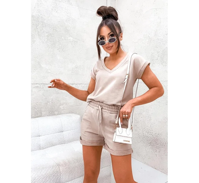 Béžová dámska letná bavlnená súprava (VE87)
