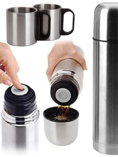 CESTOVNÁ TERMOSKA 1000 ML S 2 ŠÁLKAMI STRIEBORNÁ