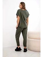 Súprava bavlnená blúzka + nohavice khaki Súprava bavlnená blúzka + nohavice khaki