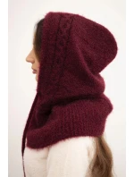 Dámska čiapka s kapucňou, šnurovaním a pleteným vzorom bordová Dámska čiapka s kapucňou, šnurovaním a pleteným vzorom bordová