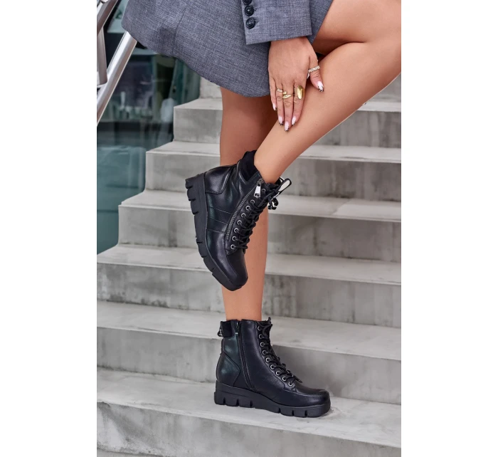 Lehké Zateplené Dámské Boty Na Platformě A Klínu Černé model 21674010 - Boto