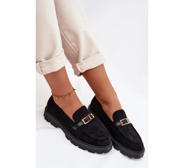 Dámské mokasíny se zlatým přezkou Černé Mirelva