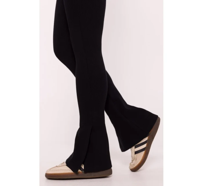 M816 Rebrované legíny s rozdelenou nohavicou - čierne