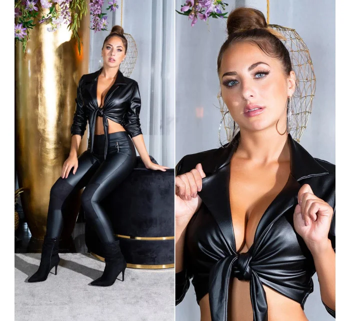 Sexy orezaná blúzka Kunstleder T2880 čierna - Koucla Sexy orezaná blúzka Kunstleder T2880 čierna - Koucla