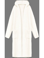 Dlhý vlnený prehoz cez oblečenie typu alpaka v smotanovej farbe s kapucňou (M105-1)