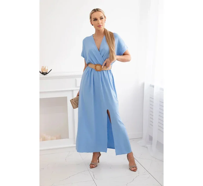 Dlouhé šaty s ozdobným páskem modré