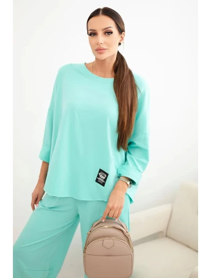 Bavlnená mikina + nohavice tmavá mentolová