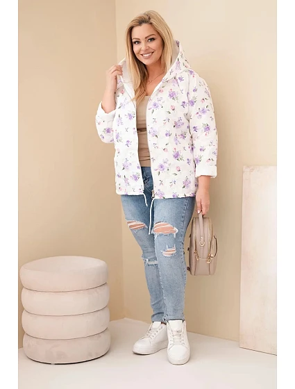 Dámská jarní bunda Plus Size s model 22043050 květinovým vzorem růžová - K-Fashion
