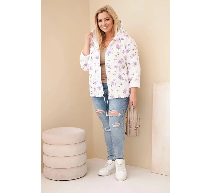Dámske Plus veľkosť jarná bunda s malým kvetinovým vzorom ružová