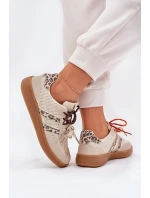Sneakersy Damskie Z Podwójnym Sznurowaniem Panterka Beżowe Ollabes Sneakersy Damskie Z Podwójnym Sznurowaniem Panterka Beżowe Ollabes