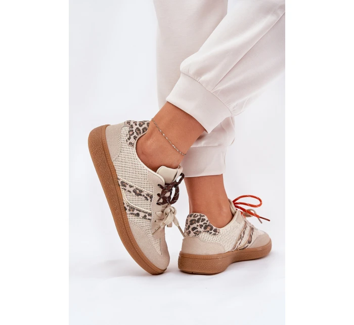 Sneakersy Damskie Z Podwójnym Sznurowaniem Panterka Beżowe Ollabes Sneakersy Damskie Z Podwójnym Sznurowaniem Panterka Beżowe Ollabes